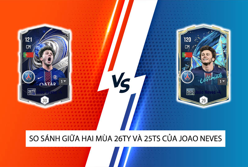 So sánh hai mùa giải 26TY và 25TS của J. Neves trong FC Online