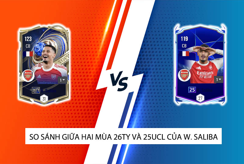 So sánh hai mùa giải 26TY và 25UCL của W. Saliba trong FC Online